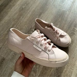 Superga Tumbled Leather Sneakers in Total Pink